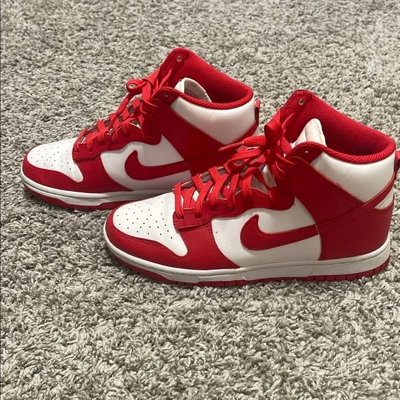 Nike Red and White High-Top Sneakers - Picture 5 of 6